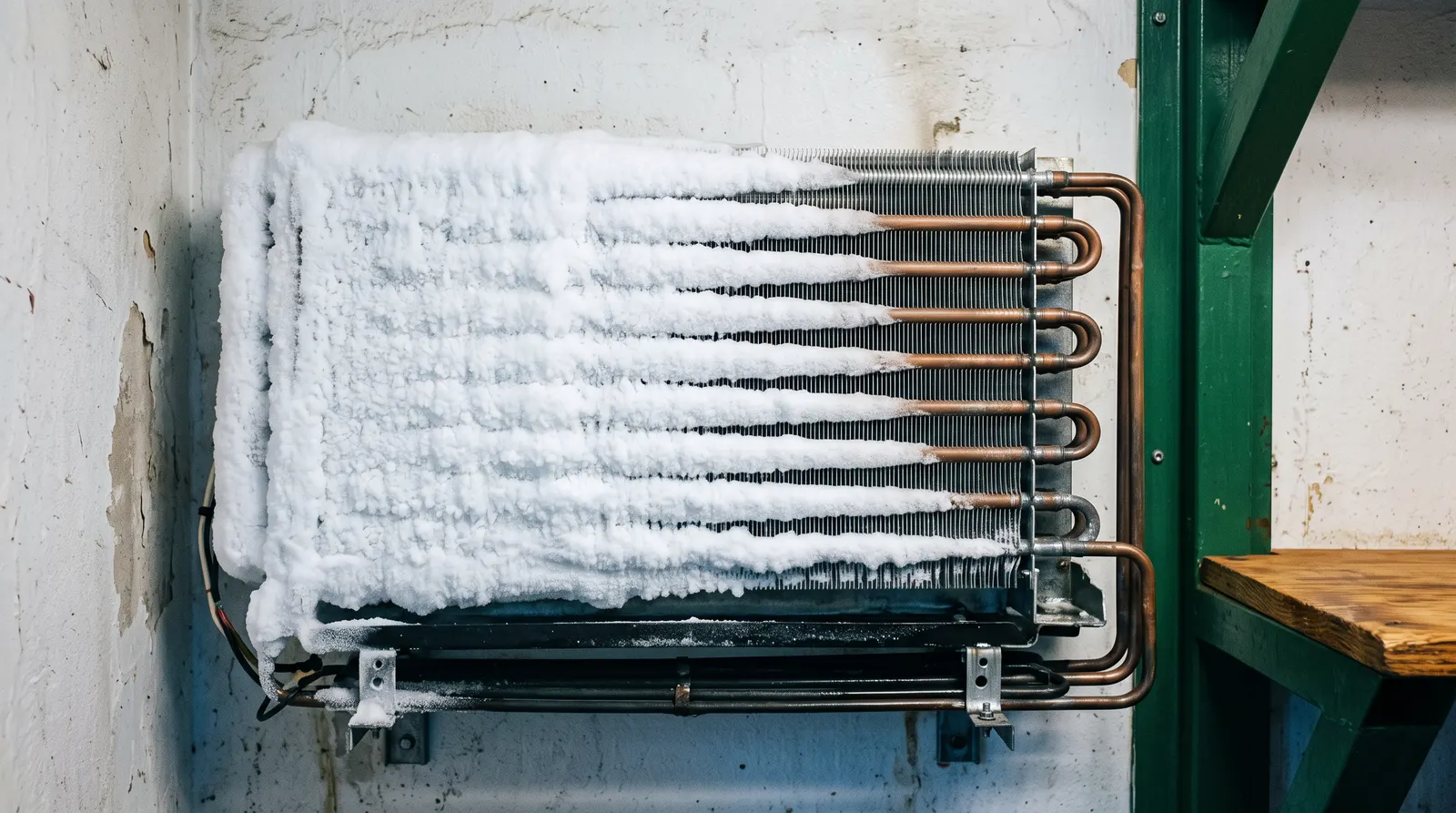 Uneven frost build-up across one side of a freezer evaporator coil