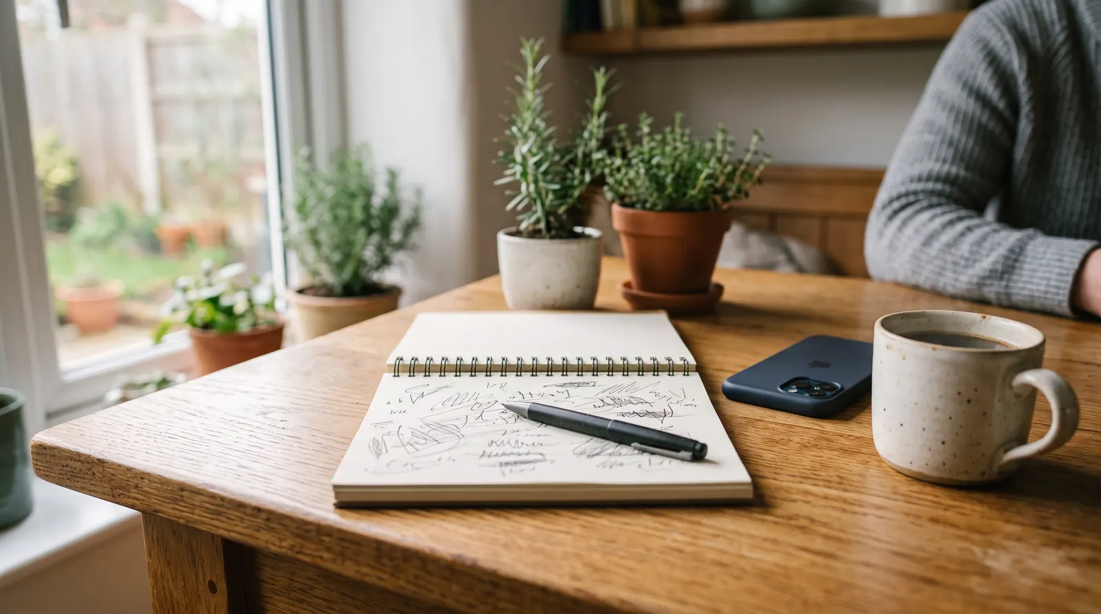 Notepad comparing a repair quote against a replacement price at a kitchen table