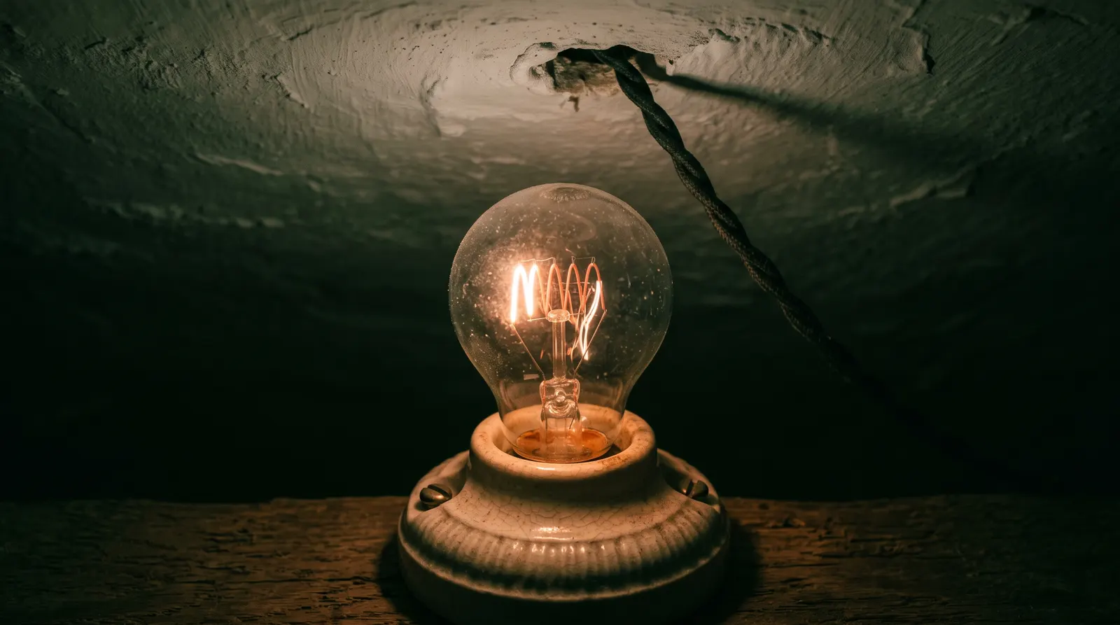 Incandescent bulb in a fitting glowing unevenly during a voltage fluctuation