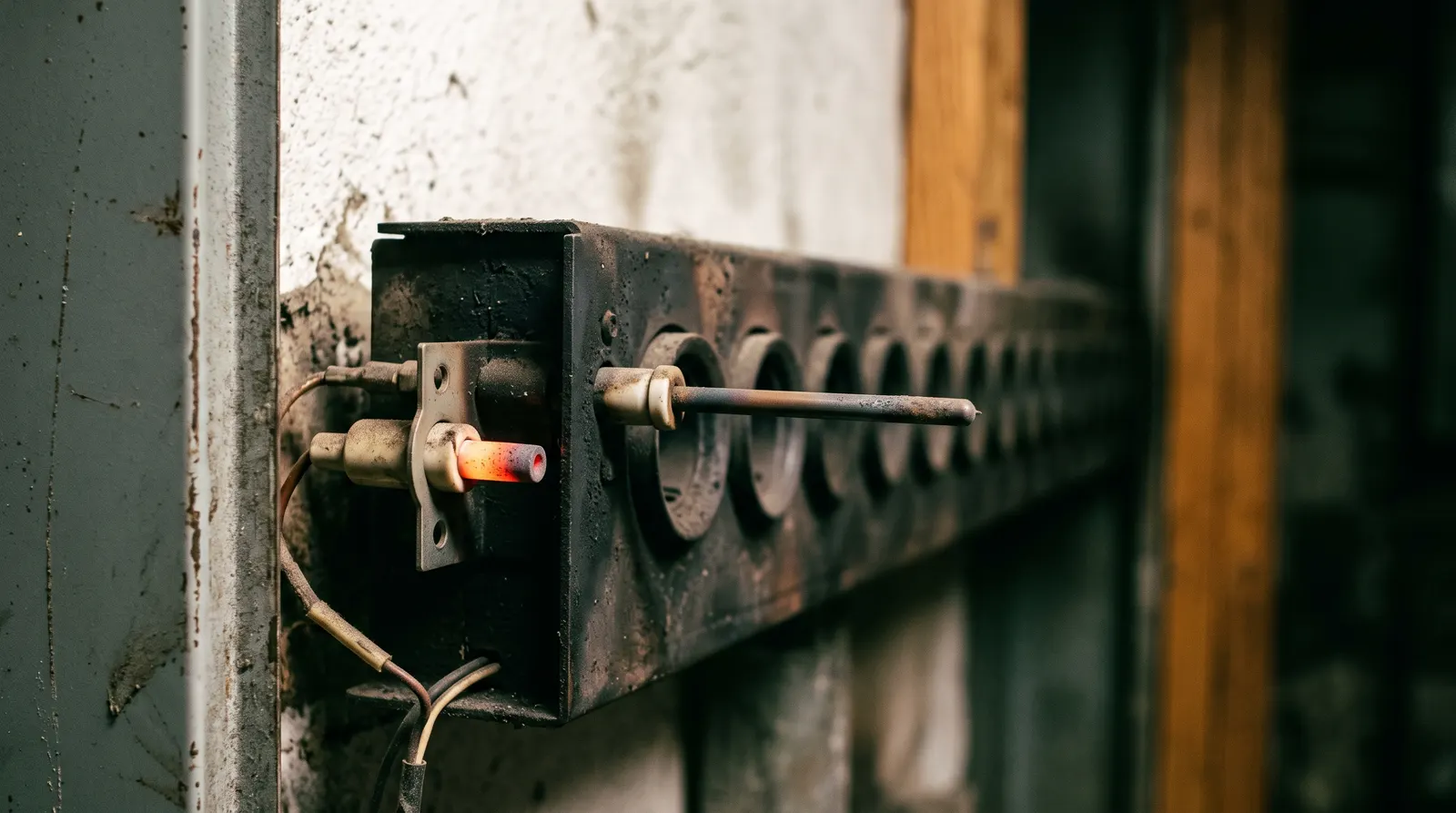 Furnace flame sensor and hot-surface igniter beside the burner assembly